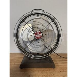 Vintage 1950's Van Dyke Aire Electric Desk Fan Metal Grey Circular Model 3553
